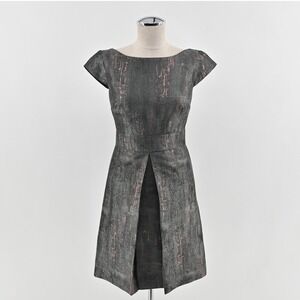 Kay Unger Metallic Sheath Dress Womens Size 6 Gray Cap Sleeve Split Skirt Party